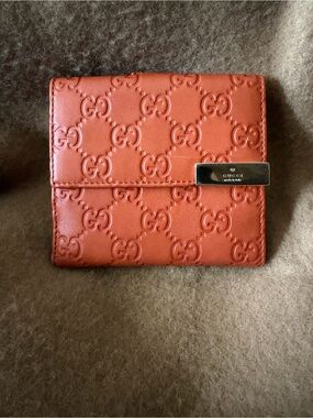 Gucci Embossed GG Leather Bifold Wallet - Great Orange Terracotta Color!